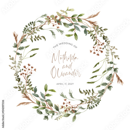 green brown leaves watercolor wreath