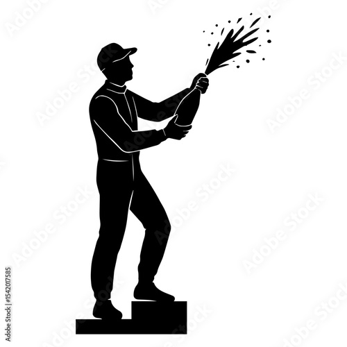 Silhouette of racing driver celebrating victory with champagne on podium vector illustration design