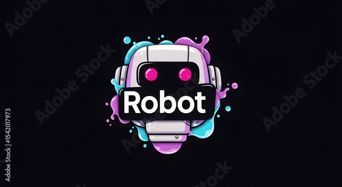 Vibrant Robot Logo with Splash Art