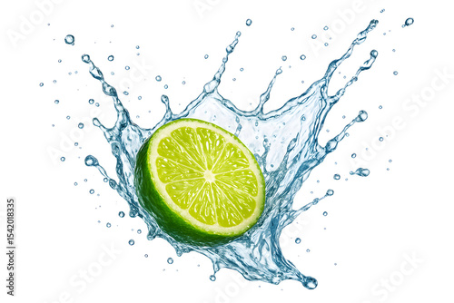 Lime Slice Bursting Through Water Splash