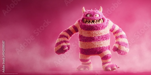 Furry and pink, this monster looks a little intimidating, but it might just be a big softie with its striped body and stubby horns.