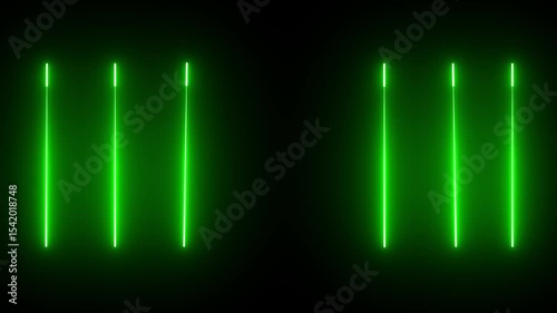 Horizontal neon line animation moving from right to left on black screen. Abstract glowing neon lights blinking lines moving animation.