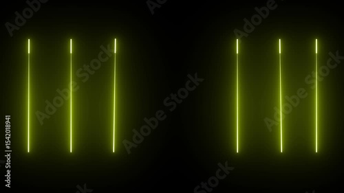 Horizontal neon line animation moving from right to left on black screen. Abstract glowing neon lights blinking lines moving animation.