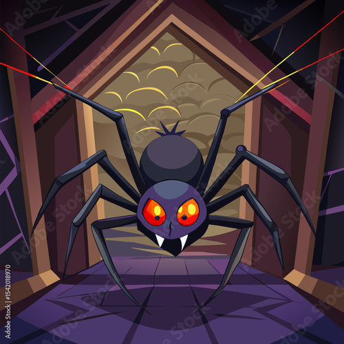 Spider Lurking in a Dark Corner Vector Illustration