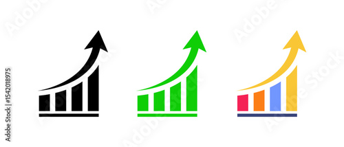 Rising business graph icon. Upward growth and success symbol. Colorful increasing chart illustration