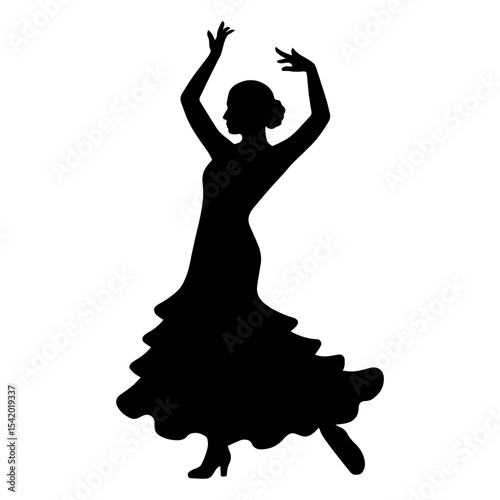Silhouette of flamenco dancer in elegant pose vector illustration for dance and art projects