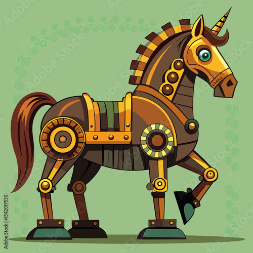 Steampunk Mechanical Horse with Gears and Metal Details Vector Illustration
