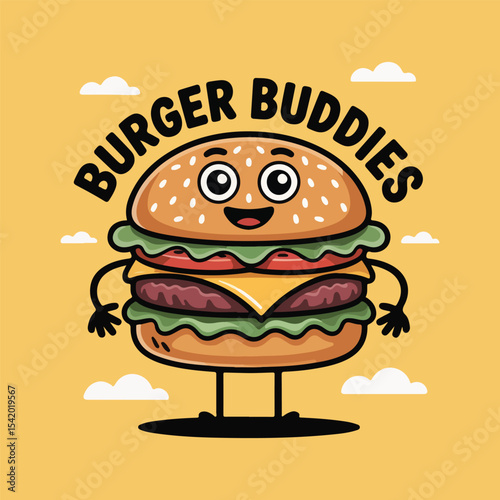 Playful cheeseburger cartoon vector with meal combos, kawaii style, and retro elements. Ideal for posters, stickers, T-shirts, and marketing celebrating National Cheeseburger Day.