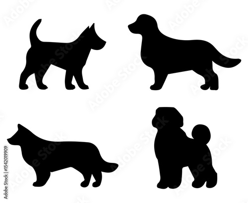 Dog breeds silhouettes vector illustration collection for animal lovers and pet owners design needs