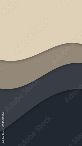 Minimalist abstract design featuring four wavy layers in beige, taupe, dark gray, and black, forming a smooth, elegant gradient