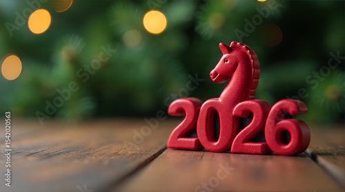 Red Horse Figurine with 2026 Numbers, Year of the Horse Decoration