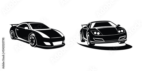 Fast Sports Car Front Angle Drifting Around Corner Silhouette on White Background