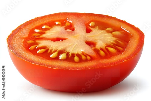 Juicy Red Tomato Slice Isolated on White Background Perfect for Food Recipes and Culinary Images