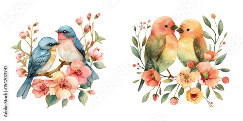 cute lovebird watercolor vector illustration