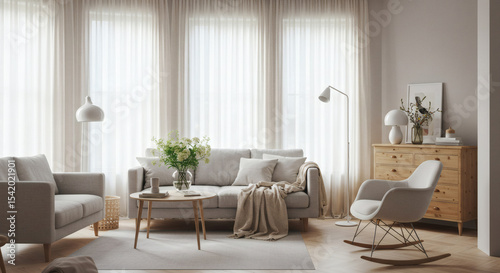 Modern living room interior with beautiful curtains on window 01