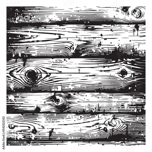 Grunge style wooden planks black and white background,  vector image.