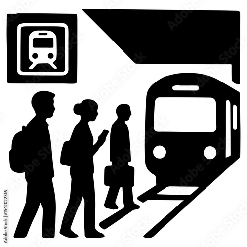 Train station people silhouette public transit commuting subway transportation illustration graphic design vector
