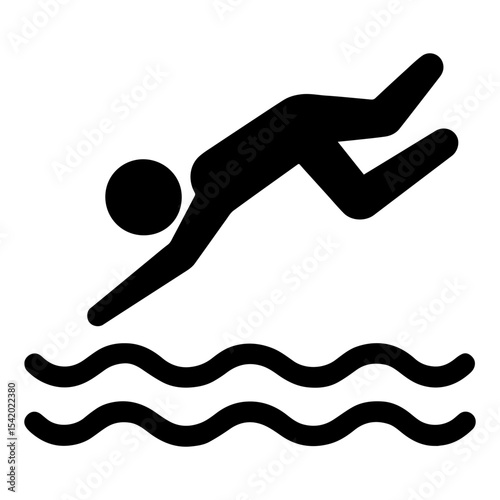 Diving swimming icon black and white vector image for water sports and recreation activities design 100
