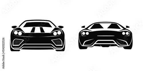 Powerful Sports Car Rear View Leaping Forward Flat Silhouette on White Background