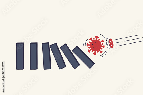 Coronavirus COVID-19 crisis impact financial and world economy create domino effect on financial crisis and economic recession concept, COVID-19 virus pathogen impact domino create fall domino effect.