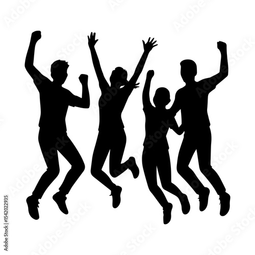 Celebration silhouette group jumping people vector achievement success happy team joy together illustration