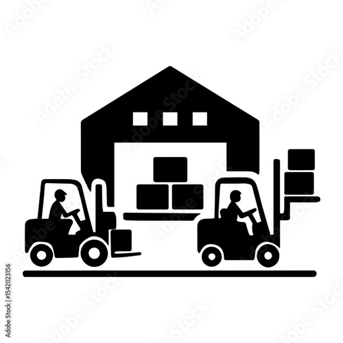 Warehouse logistics forklifts delivering goods transportation distribution vector illustration