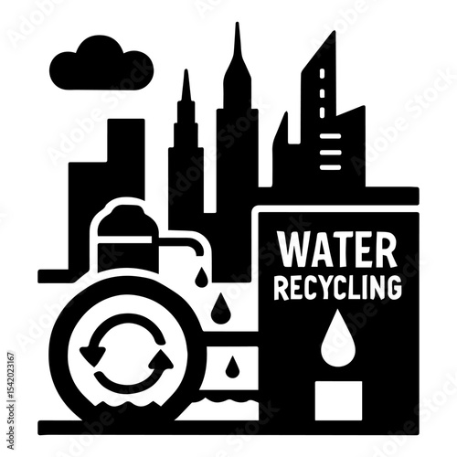 Water recycling city skyline vector illustration for sustainable environment and conservation project