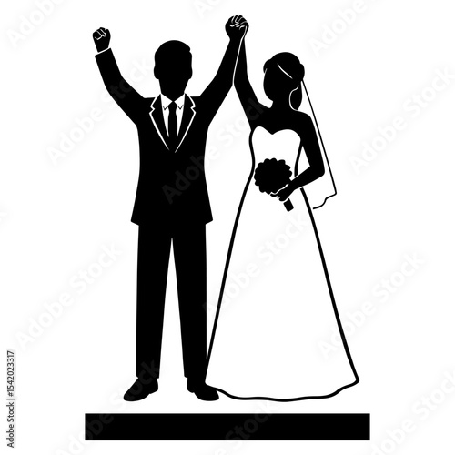 Wedding silhouette vector bride and groom celebration marriage love ceremony happy couple vector art