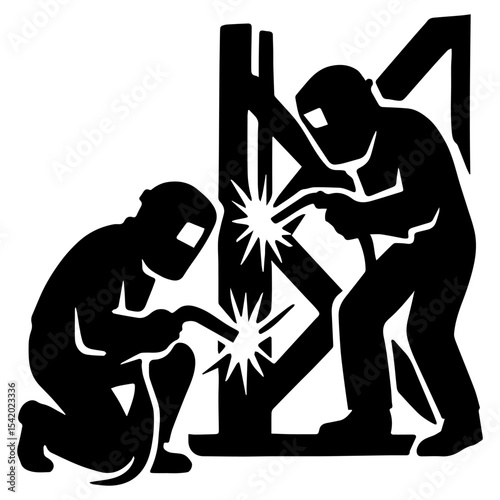 Welding professionals working metal construction silhouette vector illustration design art symbol