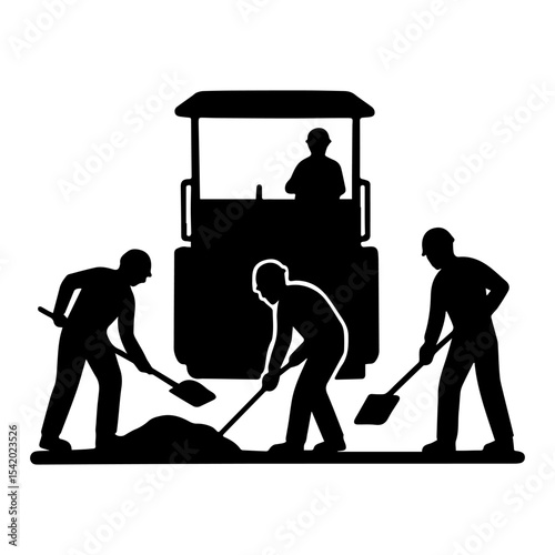 Road construction workers silhouette vector design for construction industry and engineering projects