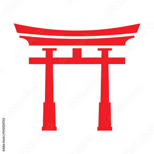 Red Japanese Torii Gate on White Background Simple Design