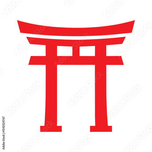 Red Japanese Torii Gate on White Background Simple Design 1