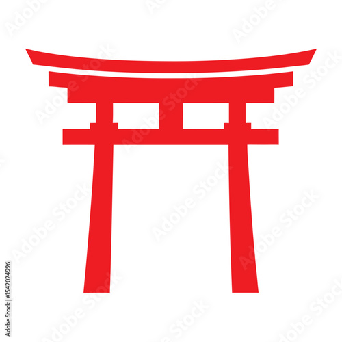 Red Japanese Torii Gate on White Background Simple Icon 1