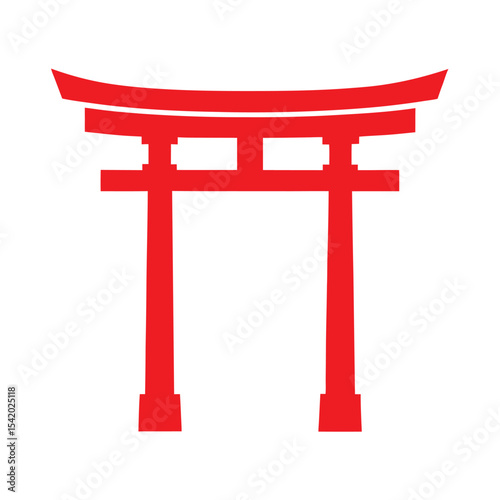 Red Japanese Torii Gate on White Background Simple Icon