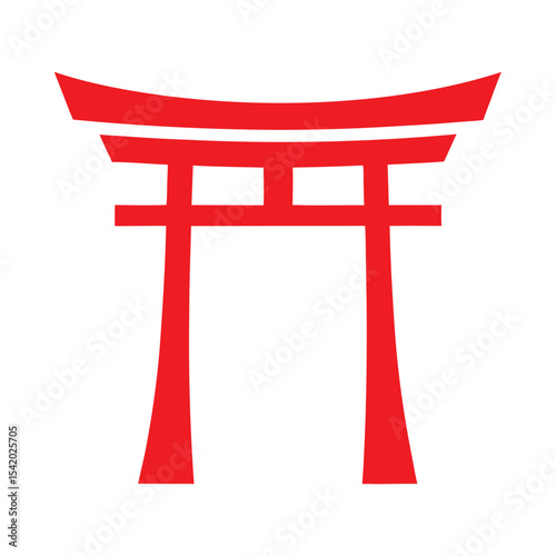 Red Torii Gate Japanese Shrine Symbol on White Background