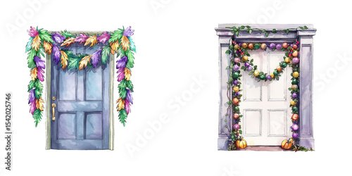 mardi gras garland door decoration watercolor vector illustration
