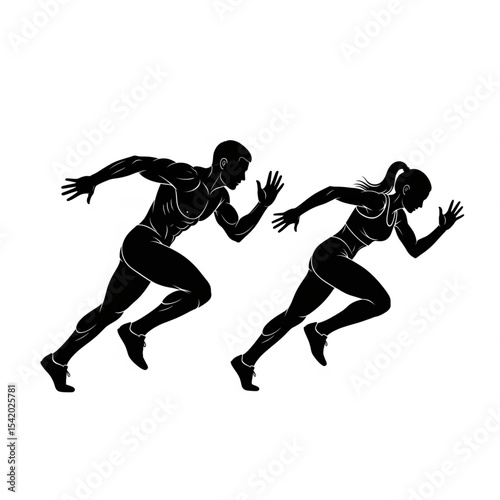 Sprinters Male and Female Running Silhouette

