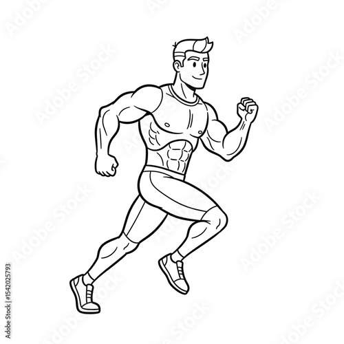 Cartoon Male Athlete Running Outline

