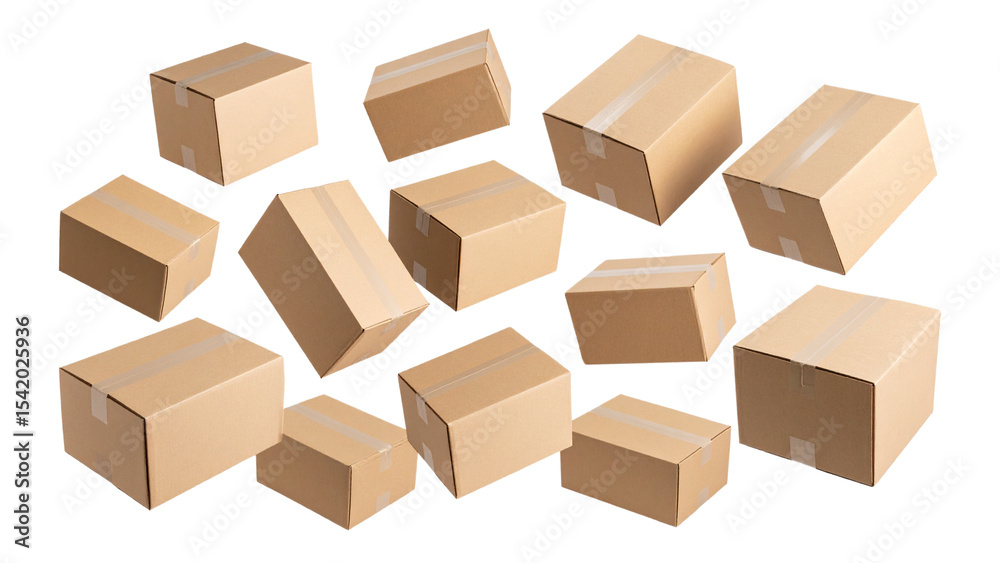 Cardboard parcel boxes falling isolated on a white Cardboard parcel boxes falling isolated on a white