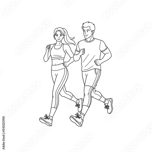 Male and Female Running Outline Illustration

