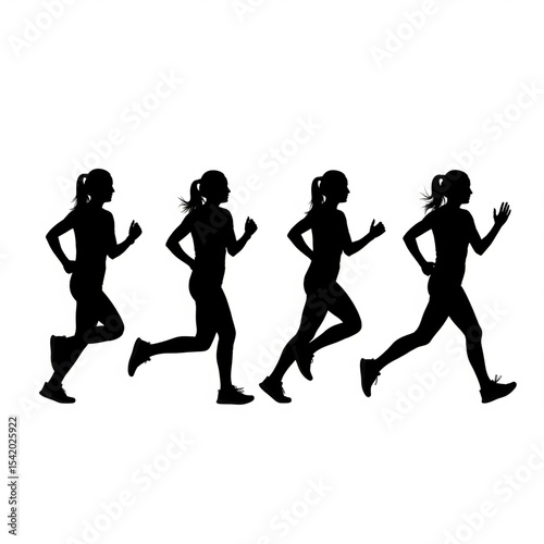 Female Runners in Various Poses Silhouette

