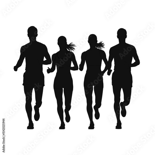 Group of Four Runners Front View Silhouette

