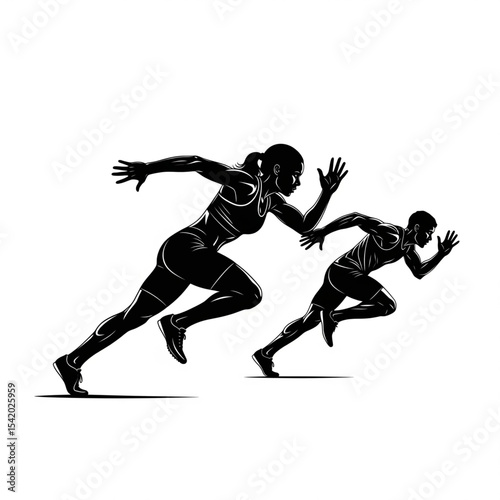 Male and Female Sprinters in Motion Silhouette

