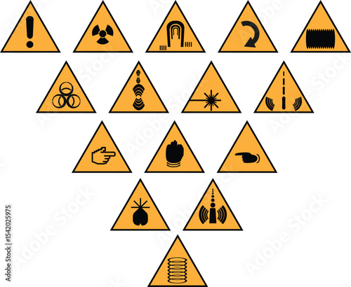 danger warning signs Danger, warning sign icon set. Poison, toxic, biohazard caution sign. Skull, chemical danger yellow triangle symbol element. Vector illustration TRIANGLE WARNING SIGNS SET SYMBOL 