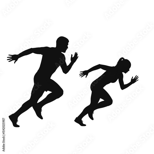 Male and Female Sprinters Running Silhouette

