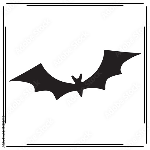 Bat Silhouette Isolated on White Background – Black Flying Bat Icon, Halloween Animal Symbol, Simple Flat Nocturnal Creature Design for Logos, Stickers, and Prints

