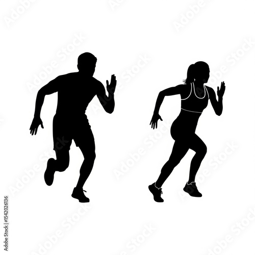 Male and Female Sprinters Running Silhouette

