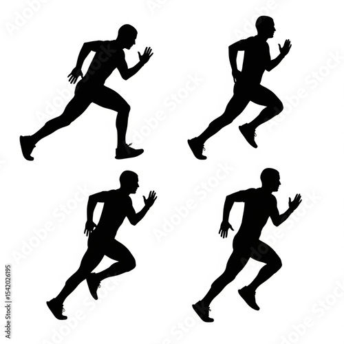 Four Male Runners Sprinting Silhouette

