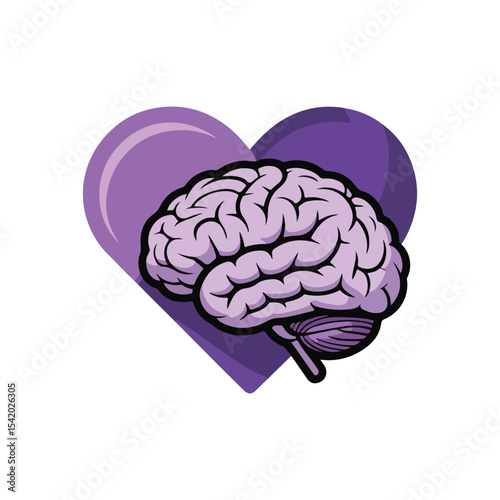 Alzheimer’s Awareness Vector with Brain, Heart, Helping Hands, and Purple Ribbon – Flat Solid Color Medical Design for Memory Loss and Dementia Support
