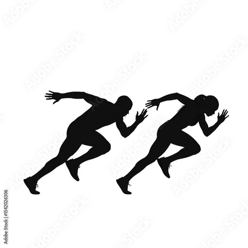 Male and Female Sprinters in Starting Position Silhouette

